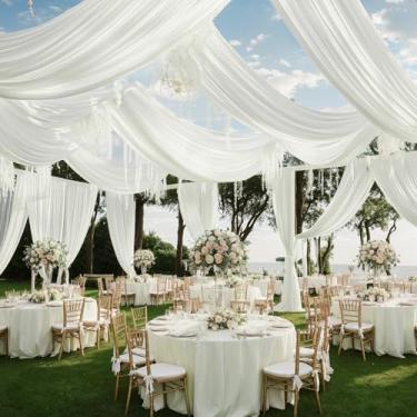Imagem de Htper 2 painéis, cortinas de teto marfim de 1,5 x 6 m para festas de casamento, poliéster grosso sem vincos, 6 m, cortinas de teto de marfim extralongas para decoração de barraca de festa de