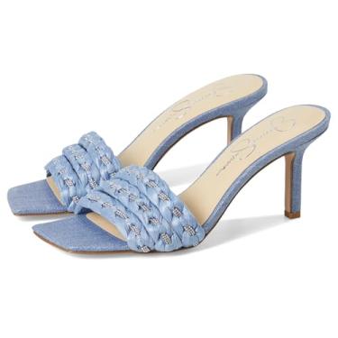 Imagem de Jessica Simpson Sandália feminina de salto trançado Kasova, Azul jeans/transparente, 39
