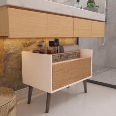 Imagem de Gabinete para Banheiro Grécia Armário Multiuso Organizador com Porta (Off White/Freijo)