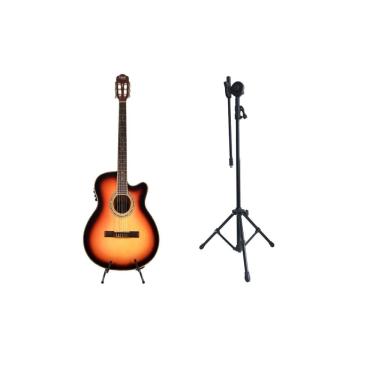 Imagem de Kit Violão Land Eletrico Nylon Sunburst + Pedestal