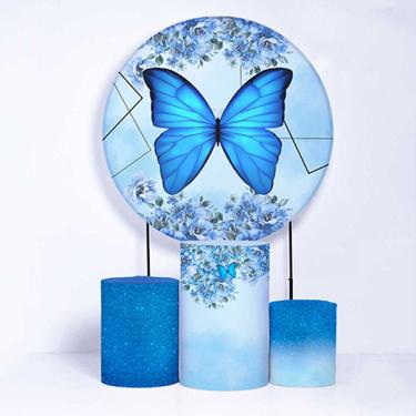 Imagem de Kit Painel de Festa Redondo de 1,30m e Trio de Cilindros Borboletas - Fera Print