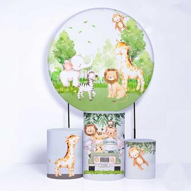 Imagem de Kit Painel de Festa Redondo de 1,30m e Trio de Cilindros Safari - Fera Print