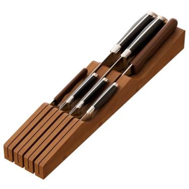 Imagem de Organizador de gaveta de faca, suporte de faca de madeira de bambu, bloco de facas marrom adequado para 7 facas