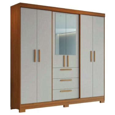 Imagem de Guarda Roupas Casal 6 Portas 3 Gavetas com Espelho Croácia Madeirado / Off White Notável