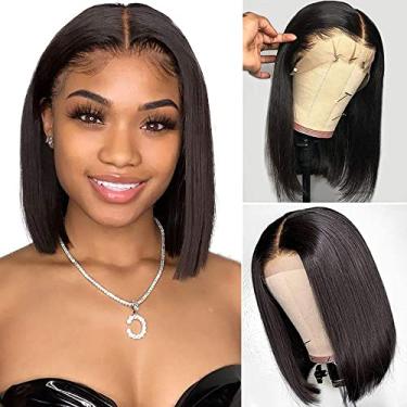 Imagem de Usexy Perucas Bob Curtas de 20,32 cm 13x4 Lace Front Perucas de Cabelo Humano Bob Liso Virgem Brasileira para Mulheres Negras 150% Densidade Pré-Arrancada com Baby hair