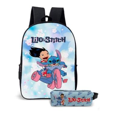 Imagem de Kit Mochila E Estojo Escolar Meninas Meninos Tema Criatura Fofa Stitch