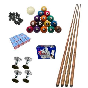 Imagem de Kit 4 Taco + Giz + 4 Pé Nivelador + 01 Jg Bola Nº + Ponteira - Tacolan
