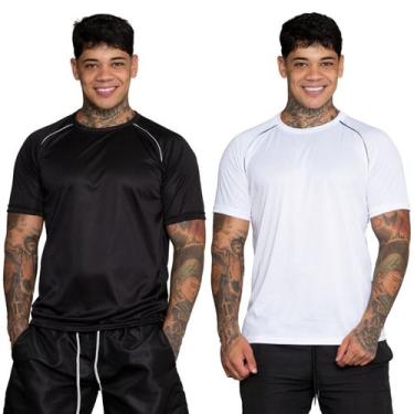 Imagem de Kit 2 Camiseta Esportiva Masculina Dry Fit - DMB MODA, Branco, Preto, 