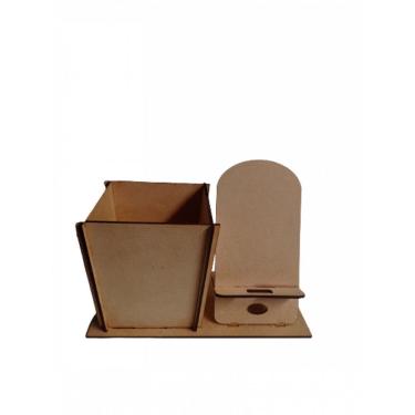 Imagem de Porta Canetas Suporte Para Celular Em Mdf Natural