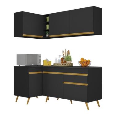 Imagem de Armário De Cozinha Compacta De Canto Veneza Multimóveis V2057 Preto/dourado Preto/dourado