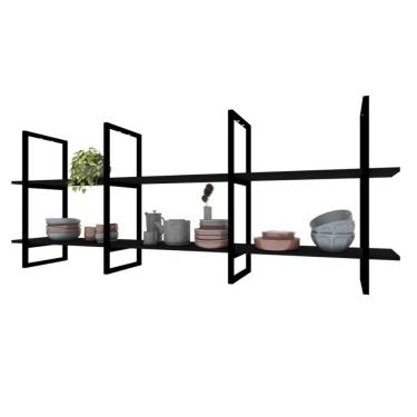 Imagem de Prateleira Suspensa Teto Industrial Preto Estante Mdf Nichos Cozinha Prateleira Industrial Cozinha