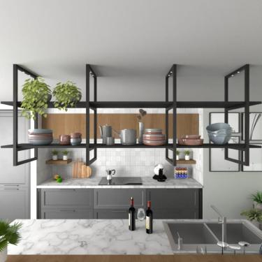 Imagem de Prateleira Suspensa Nichos Cozinha Preto Estante Mdf Suspensa Teto Prateleira Industrial Cozinha