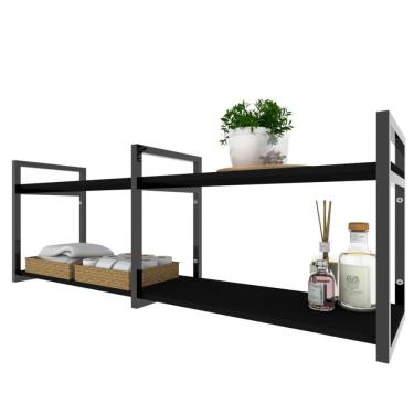 Imagem de Prateleira Industrial Banheiro Organizador Nicho Mdf Ferro Estante Preto Preta Madeira