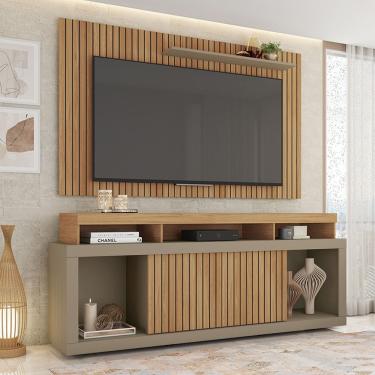 Imagem de Conjunto Decorativo Rack E Bancada Brendan Mdf/mdp Ripado Para Tv 55 Pol. Buriti/fendi G11 - Gran Belo