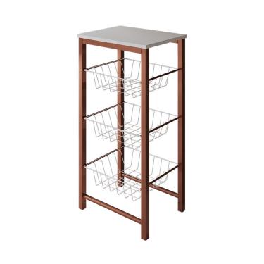 Imagem de Fruteira De Chão Cozinha Montada Aço Cobre Cesto Branco Tampo Branco Roma Cor: Branco