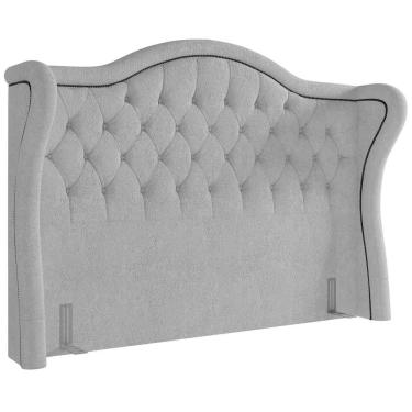 Imagem de Cabeceira para Cama Box Casal P05 Lisboa 140 Cm Tecido Bouclê Cinza Botonê com Tachinhas Lyam Decor