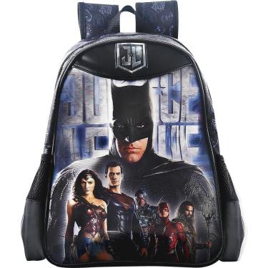 Imagem de Mochila Costas Infantil Batman Superman Mulher Maravilha Aquaman Liga Da Justiça Preta Xeryus