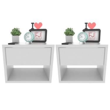 Imagem de Kit 2 Mesas De Cabeceira Suspensa 1 Gaveta 30 Cm Mdf Branco
