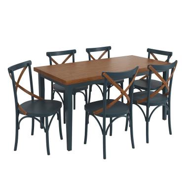 Imagem de Conjunto Sala De Jantar E Cozinha Com 6 Cadeiras X Madeira Maciça Azul Petróleo