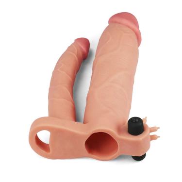 Imagem de Capa Peniana Dupla 22cm Com Extensor 4cm E Vibração - Series Lovetoy - Bege