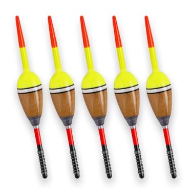 Imagem de Dr.Fish Pacote com 5 boias de mola balsa ponderadas boias de madeira para pesca de primavera para peixe-gato truta, Walleye Bluegill Panfish Oval 5,3 cm