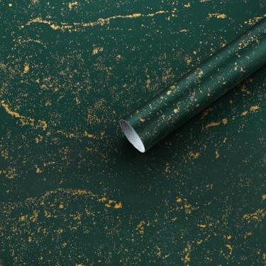 Imagem de Dimoon Papel de parede verde de 15,7 x 78,7 pol. Descasque e cole papel de contato moderno verde e dourado autoadesivo removível no papel de parede à prova d'água para bancadas de cozinha e banheiro