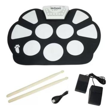 Imagem de Bateria Eletrônica Musical Drum Dobrável Silicone 2 Pedais - Exbom