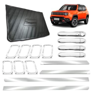 Imagem de Aplique Bandeja Porta Malas Grade Dianteira + Friso Lateral Largo Adaptável para Renegade 2022 2023 2024 Kit Cromado