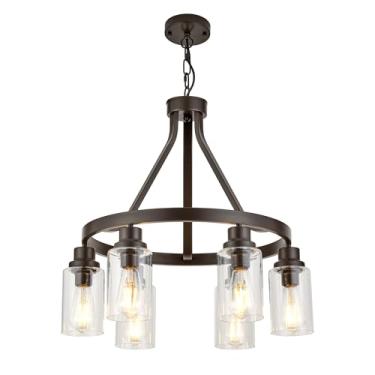 Imagem de LIGOTFIRE Luminária De Sala Jantar Em Bronze Polido A Óleo, Lustre Suspenso Estilo Fazenda, Ilha Cozinha Com 6 Luzes E Cúpula Vidro