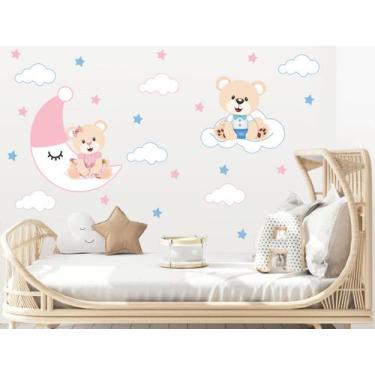 Imagem de Adesivo de Parede Ursos Gêmeos na Lua e Nuvem Berço Bebê - Adesivos Ki