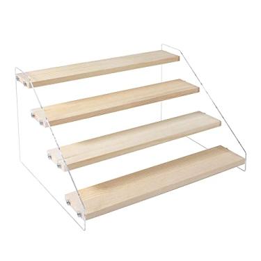 Imagem de PACKGILO Suporte De Acrílico 4 Níveis Para Figuras, Madeira Artesanato, Mesa Cupcakes E Sobremesas, Expositor Joias, Colônia Perfume (Pequeno)