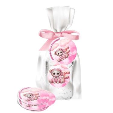 Imagem de kit 25 Lembrancinhas Alcool Gel Ursinha Rosa Maternidade e Chá De Bebê