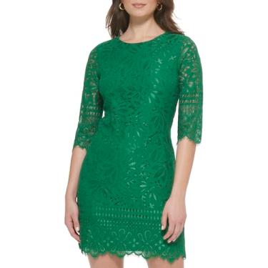 Imagem de kensie Minivestido feminino de renda com manga 1/2, Verde, 34