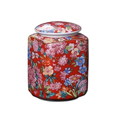 Imagem de Lata de chá Cerâmica chinesa retrô vermelha estampada a granel chá a granel lata de armazenamento de chá caixa de chá vasilha de chá recipiente de armazenamento de chá latas frasco com tampa hermética