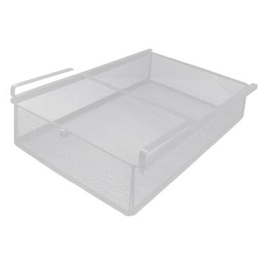 Imagem de ＫＬＫＣＭＳ Organizador de gavetas suspensas, cesto organizador de roupas íntimas, recipiente de metal embaixo do armário, para armário, escritório, quarto, L White
