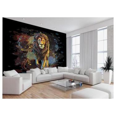 Imagem de Papel De Parede Animais Leão Rosto Arte Preto 3,5M Anm458 - Você Decor