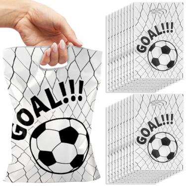 Imagem de On-Airstore 50 peças de sacos de presente de festa de futebol com alça de plástico para equipe esportiva, lanche, lembrancinhas, suprimentos para lembrancinhas de festa de futebol para decoração de