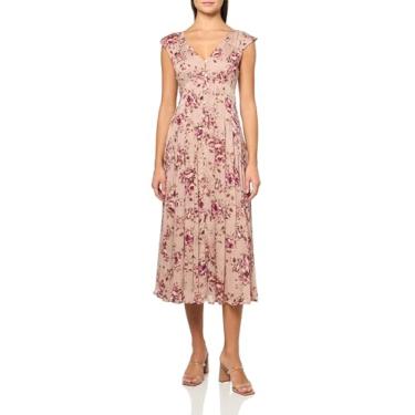 Imagem de Lucky Brand Vestido midi feminino plissado com botões, Rosa floral, M