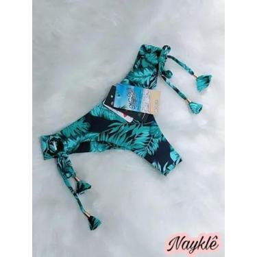 Imagem de Calcinha De Biquíni Fio Duplo - Nayklê Moda Praia , Preto com folhagem