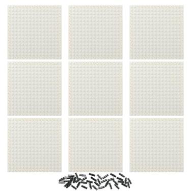 Imagem de Feleph 9 peças tijolo 40,6 x 40,6 cm placa branca 1/3 com furos e pino, pintura de pixel art, blocos clássicos compatíveis com 65803 3673 principais marcas de placas de base