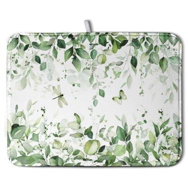 Imagem de Wnoesat Tapete De Secagem Pratos Com Folhas Verdes Sálvia Para Bancada Cozinha, Tapetes Eucalipto Estampa Floral Verão, Absorvente Microfibra, Escorredor Reversível E Lavável, Grande 18 X 24"