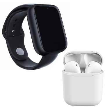 Imagem de Kit 1 Smartwatch Preto + 1 Fone Bluetooth Inpods 12 Branco