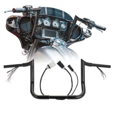 Imagem de Prewired Guidão Pré-Cabeado Fat Ape Hangers Street Glide De 1 1/4" Com Elevação 10" Para Harley Glide/Electra Glide/Ultra Limited 2008-2013 Bagger Meathook Bar Barra Can-Bus/Tbw, Preto