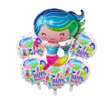 Imagem de Kit 6 Balões Buque Fundo Do Mar Sereia Ariel Festas - MC Presentes