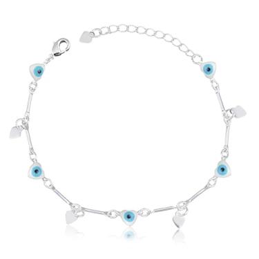 Imagem de Pulseira Palitos com Olho Grego em Formato de Coração (17cm)