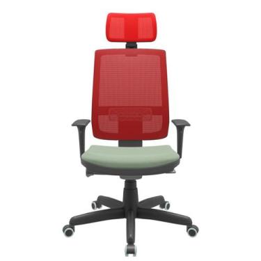 Imagem de Cadeira Office Brizza Tela Vermelha Com Encosto Assento Vinil Verde Au
