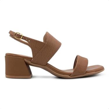 Imagem de Sandália Usaflex Feminina Couro Salto Bloco Detalhe Tira Casual Caramelo Al20011004 40