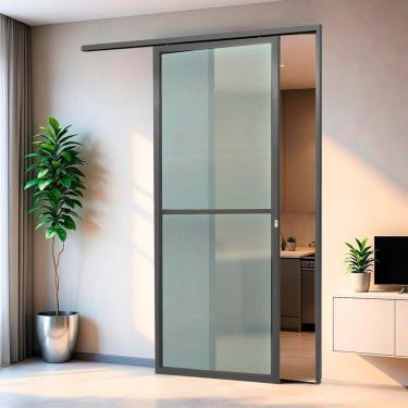 Imagem de Porta De Correr Suspensa 210x90cm Vidrao Esq L.25 Cinza