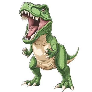Imagem de Decalque de parede removível grande de desenho animado verde T-Rex dinossauro, adesivos de parede 3D Peel and Stick Jurassic Dino para crianças, meninos, quarto, berçário, sala de jogos, sala de estar