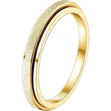 Imagem de Diamday Anéis Fidget para mulheres e homens – Anel giratório de aço inoxidável dourado de 2 mm para alívio da ansiedade, estresse, glitter, jateamento de areia, joia de ansiedade para casamento